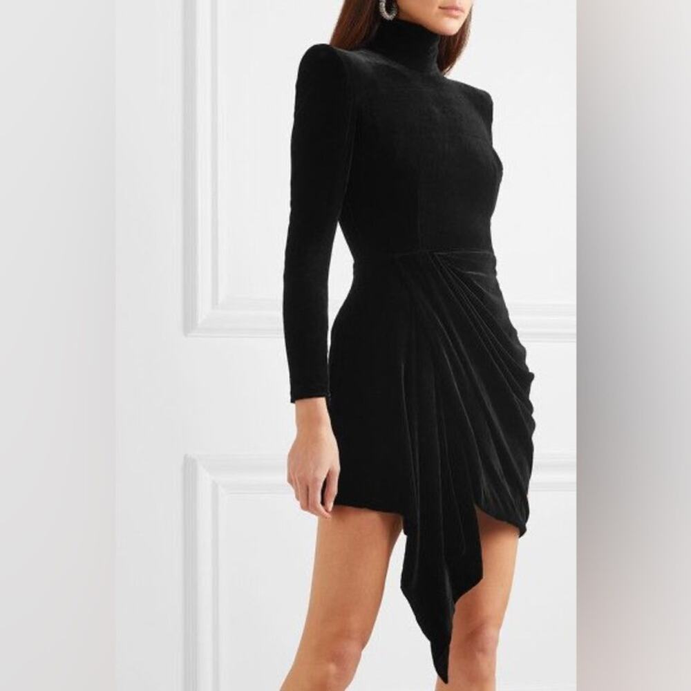 New NWT Alex Perry Parker Draped Velvet Mini Dress in Black